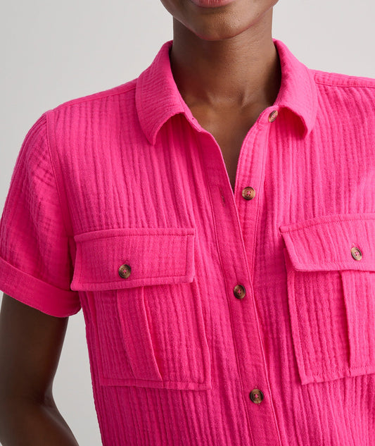 pink crinkle cotton shirt, side view