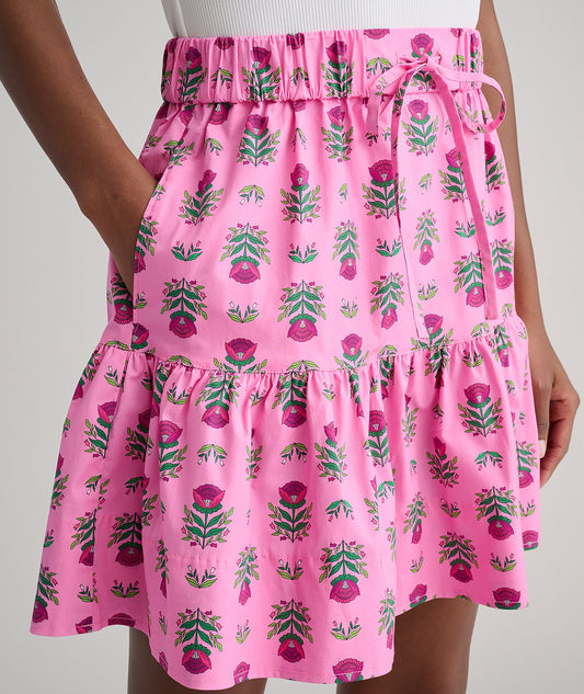 pink floral block print skirt, side view