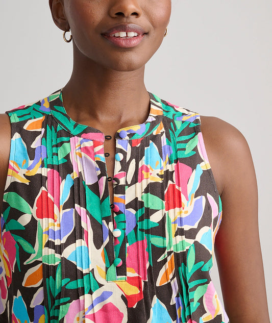 sleeveless printed popover shirt, side view