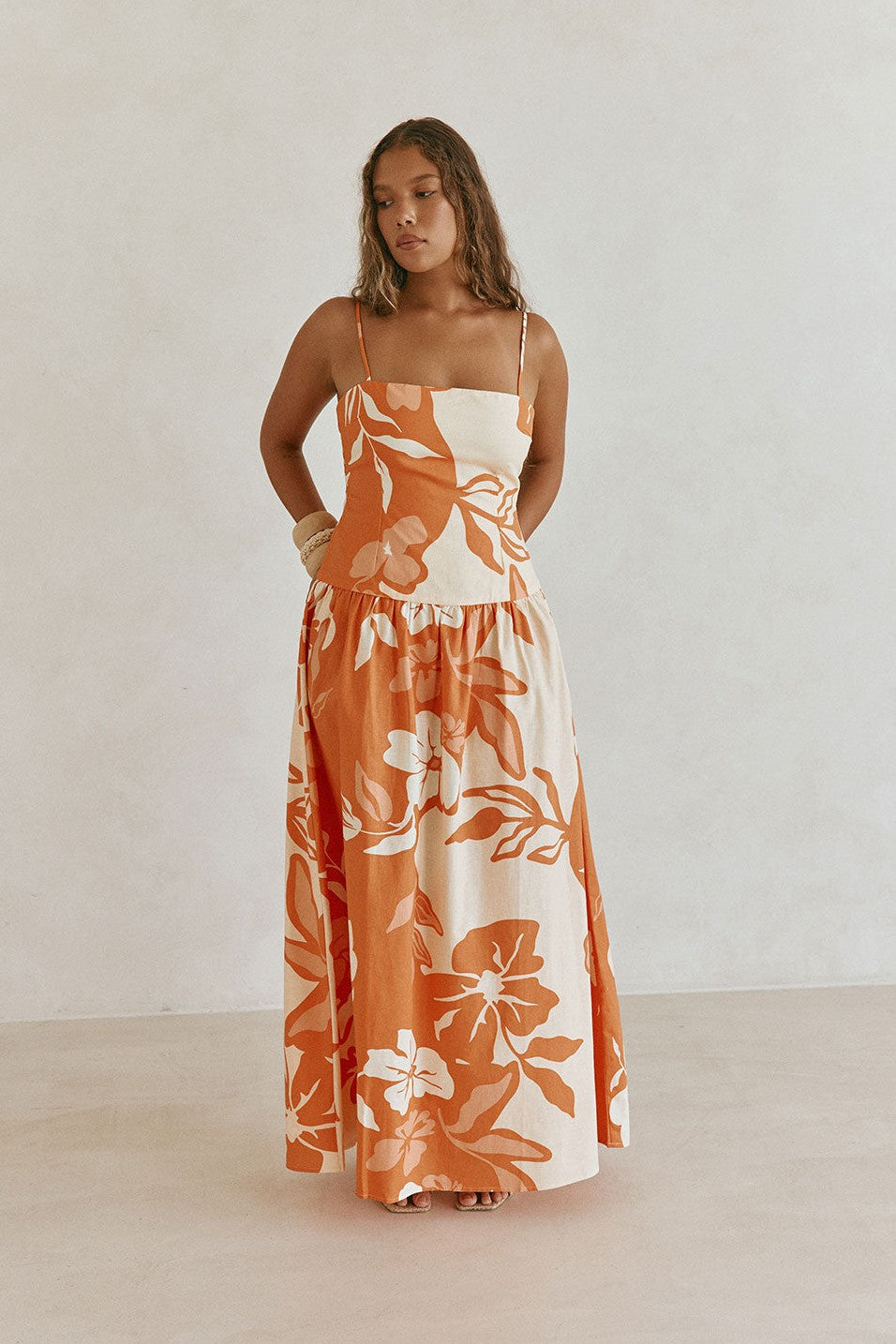 Orange maxi dress, back view