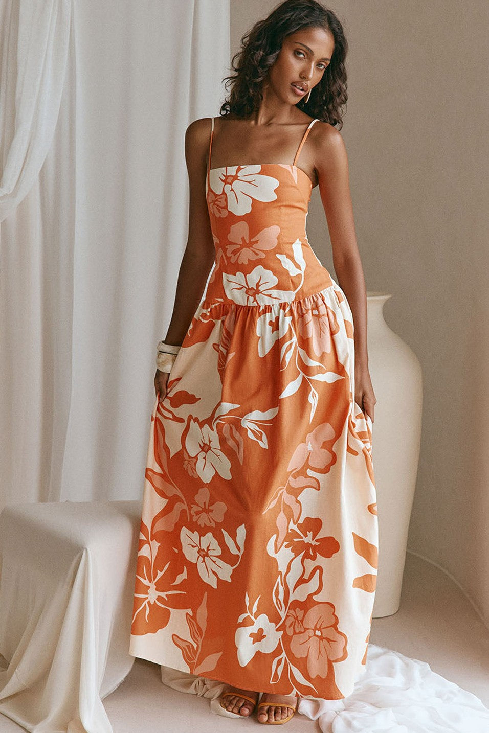 Orange maxi dress, front view