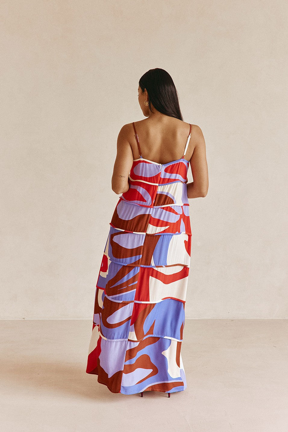 Blue maxi dress, styled on model