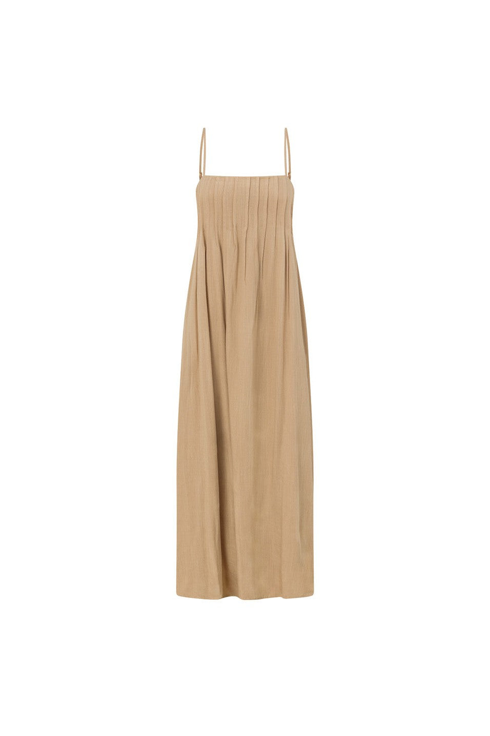 Tan maxi dress, back view