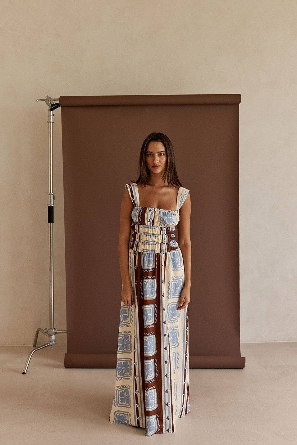 Cream maxi dress, detail view