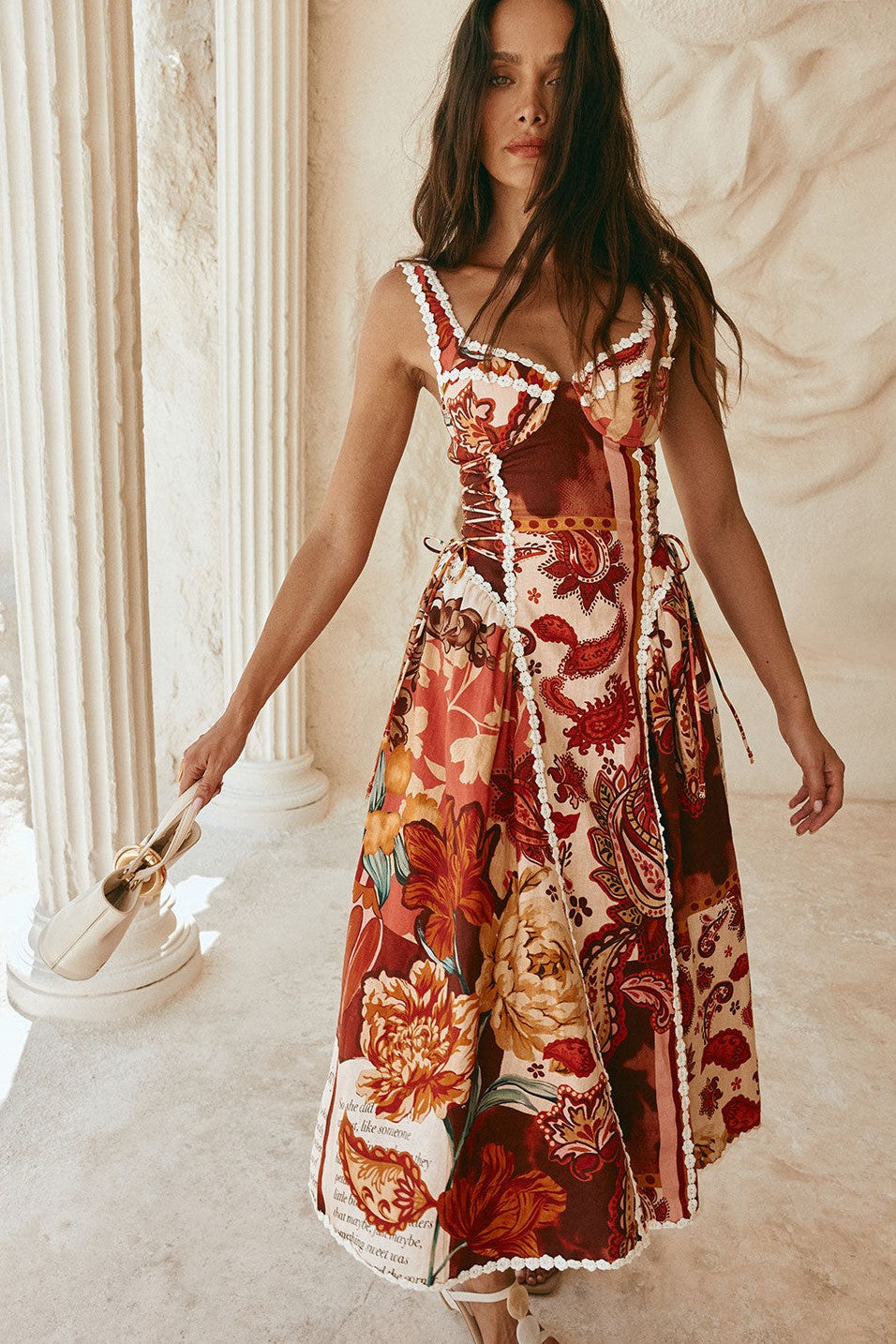 Red maxi dress, front view