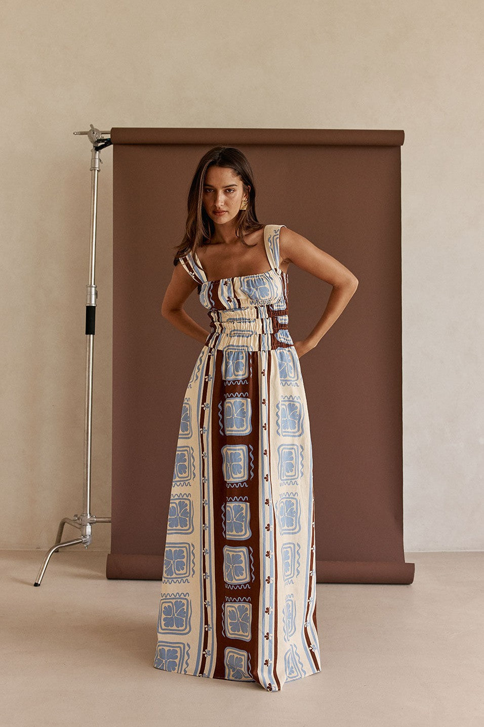 Cream maxi dress, front view