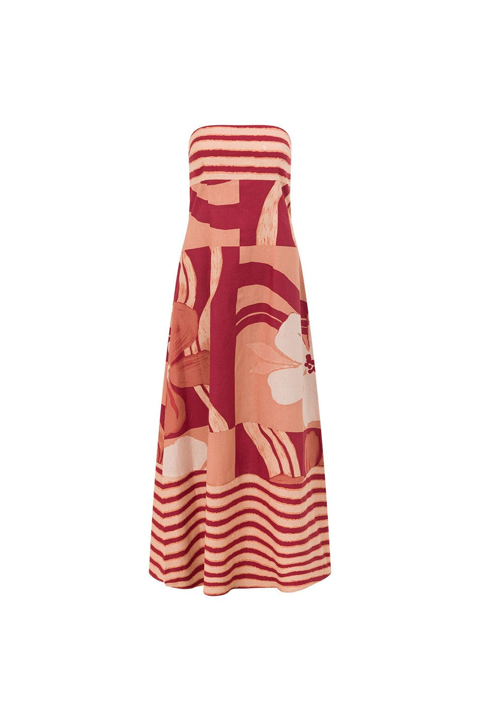 Pink maxi dress with a strapless neckline, back view