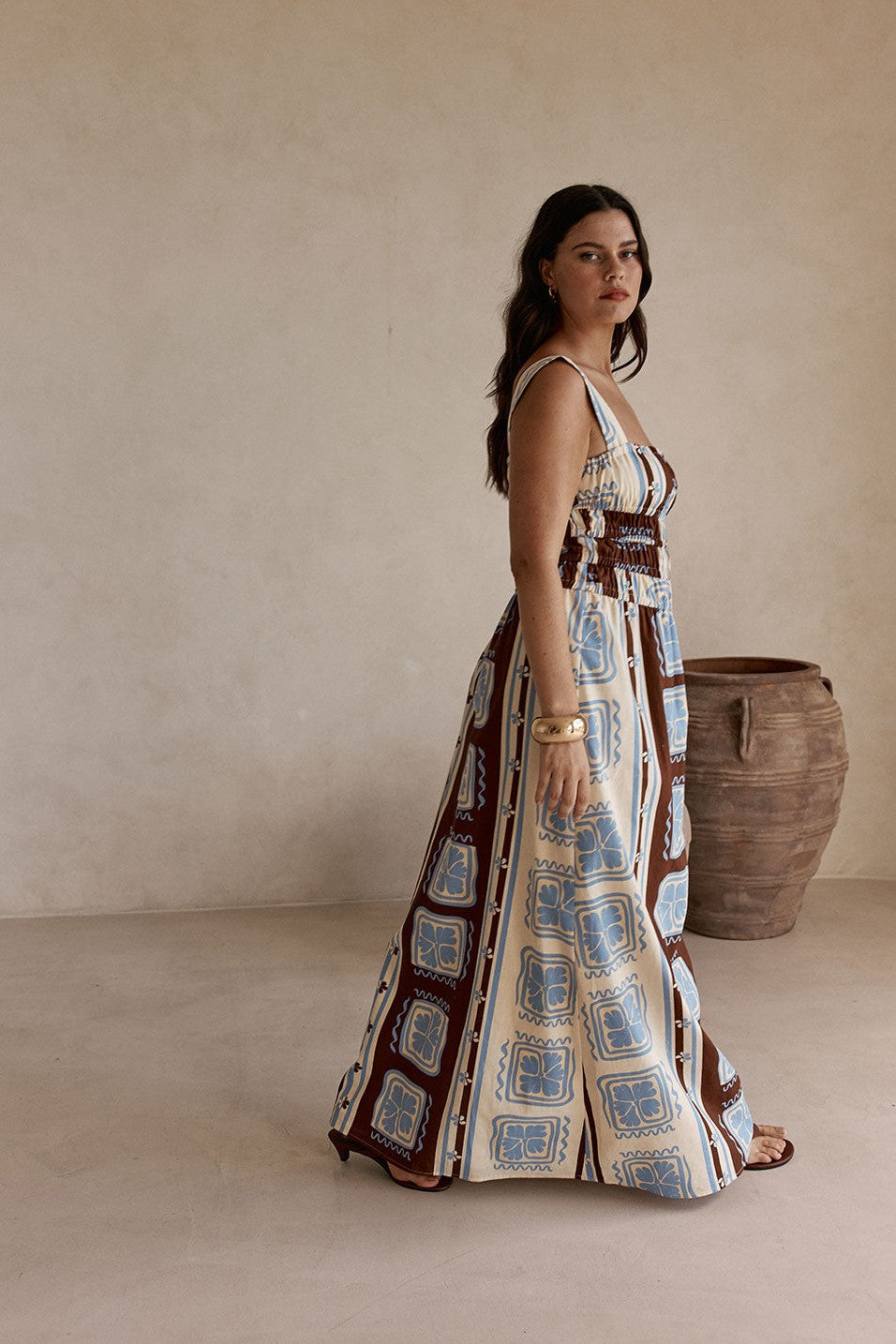 Cream maxi dress, front view