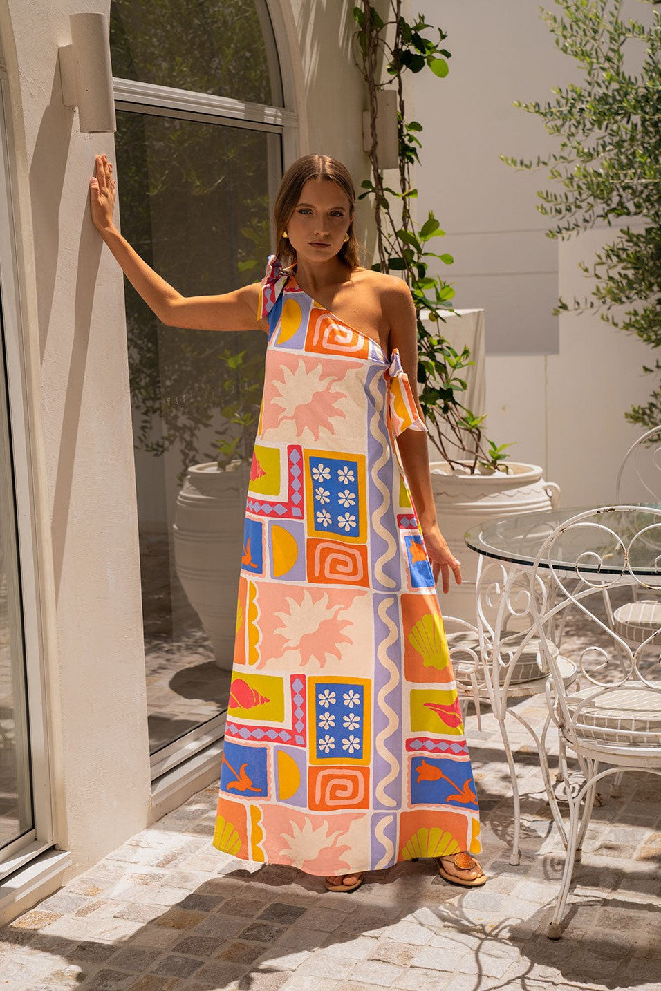 Blue maxi dress, front view