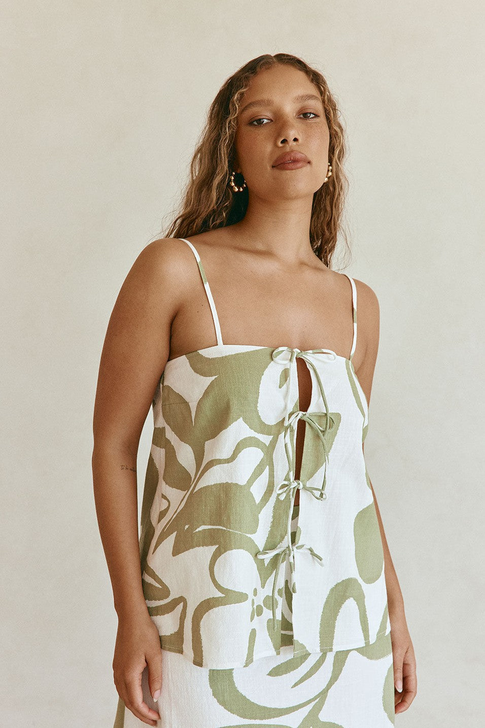 Green maxi dress with an A-line skirt, back view