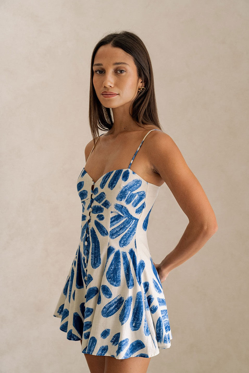 Blue mini dress, detail view