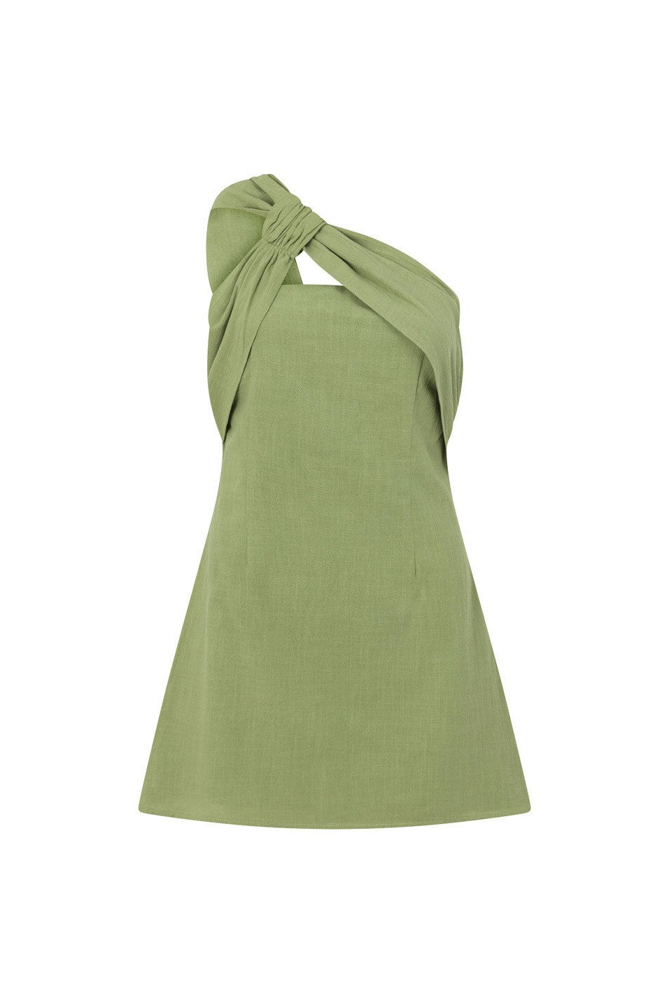 Green mini dress, styled on model