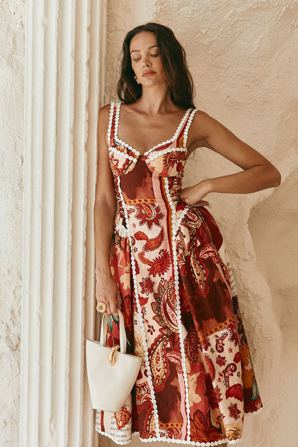 Red maxi dress, back view