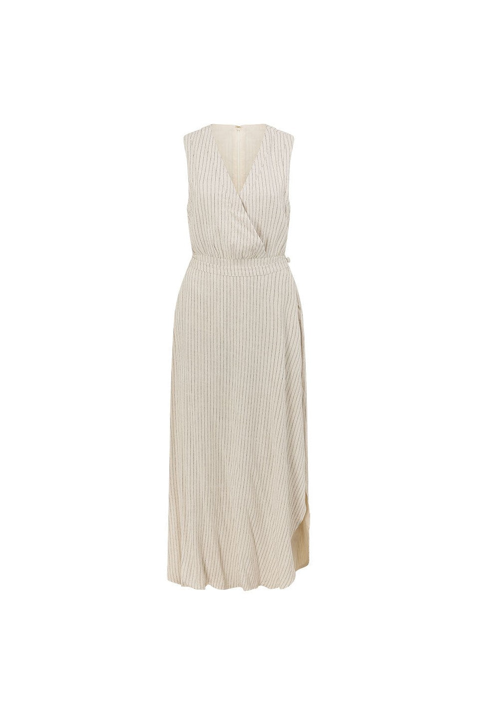 Beige maxi dress with a wrap silhouette, back view