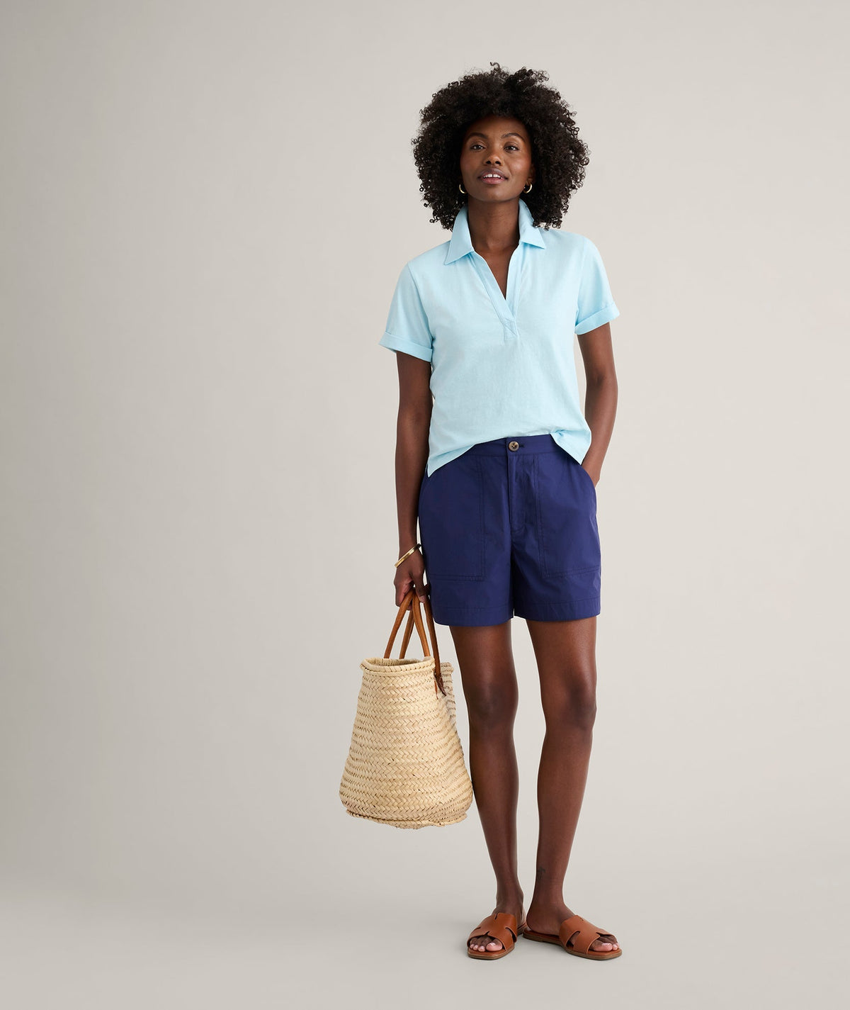 aqua textured knit polo, detail view