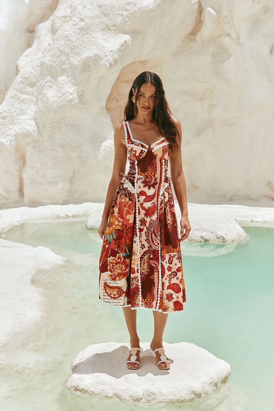 Red maxi dress, front view