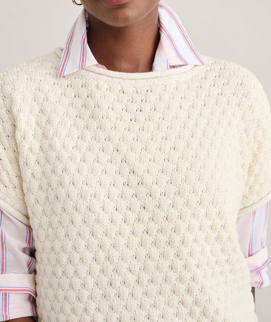cream open knit sweater, side view
