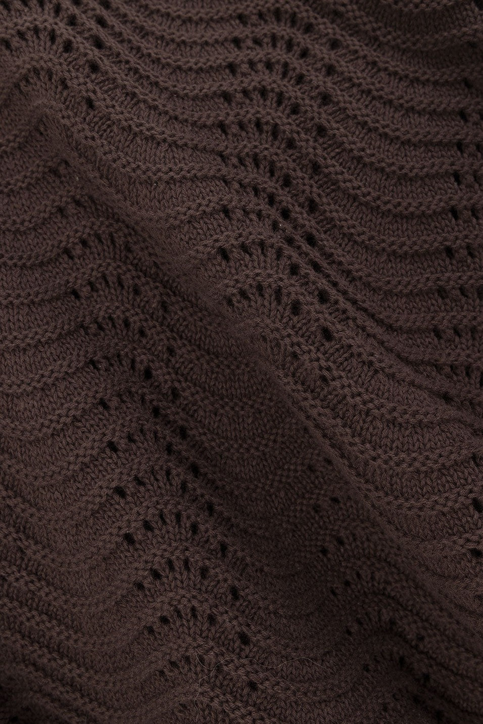 Brown maxi dress with a round neckline, detail view