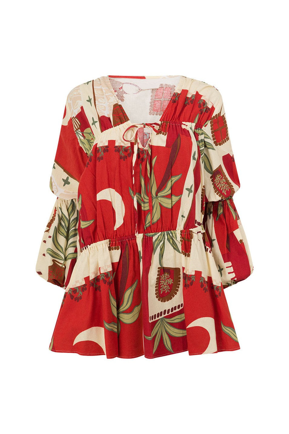 Red mini dress with a V neckline, front view