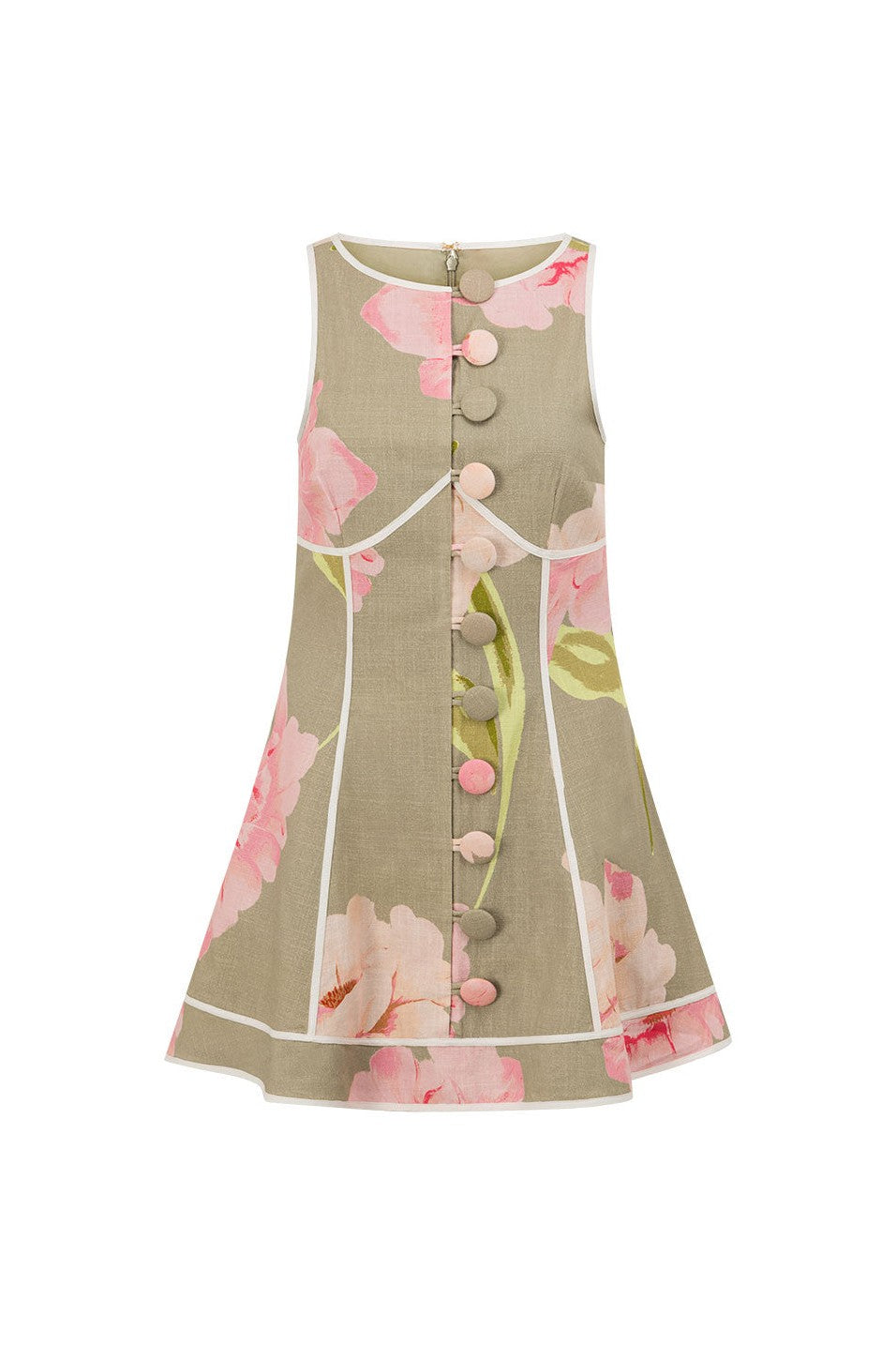 Green mini dress with a boat neckline, side view