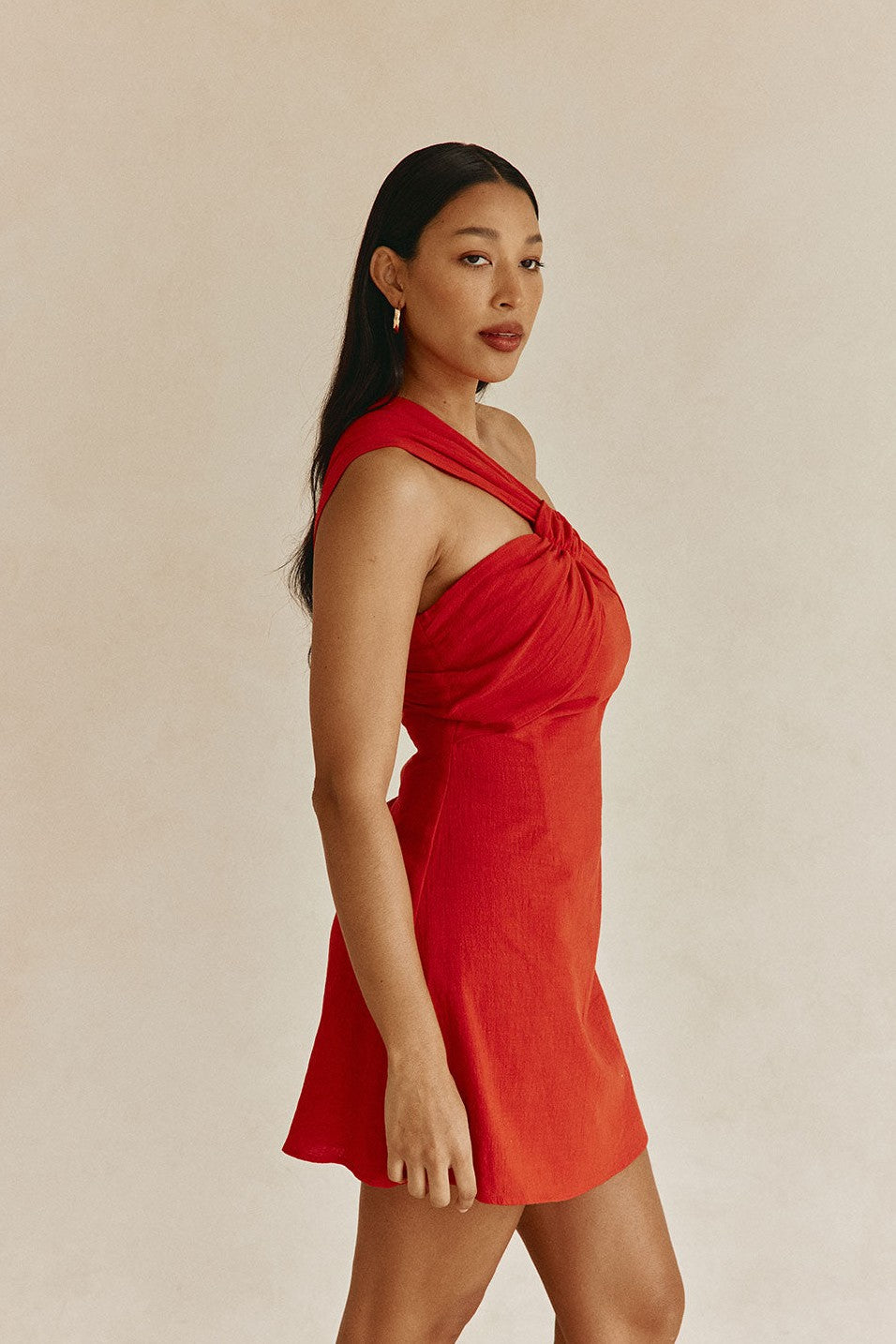 Red mini dress, front view
