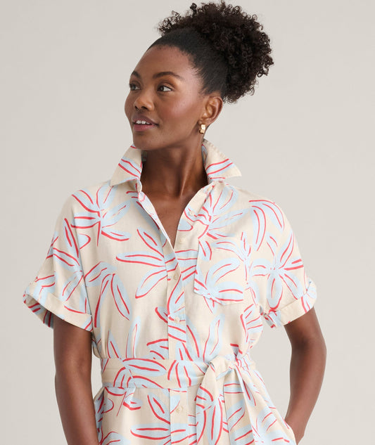 relaxed floral linen blend dress, side view