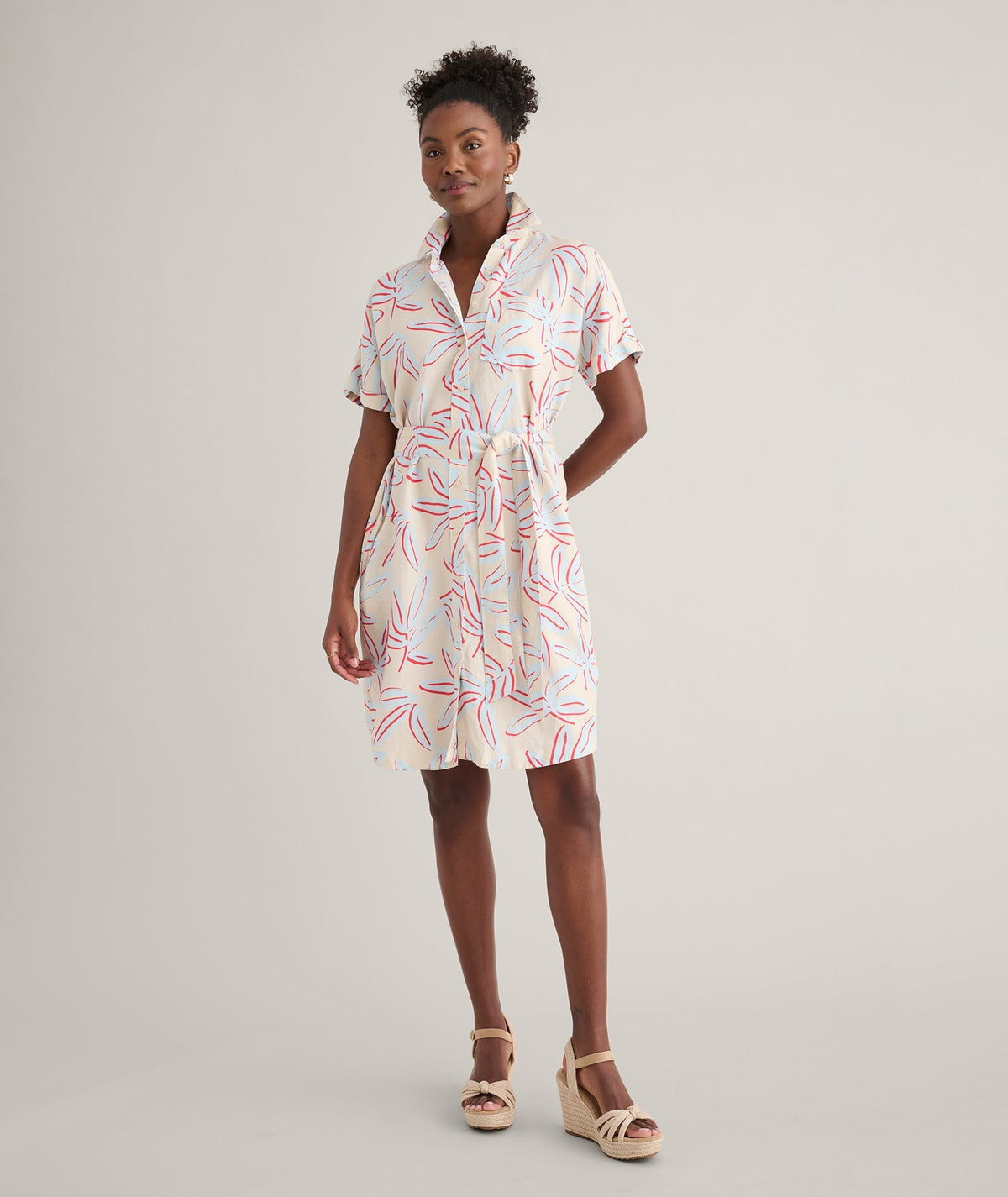 relaxed floral linen blend dress, detail view
