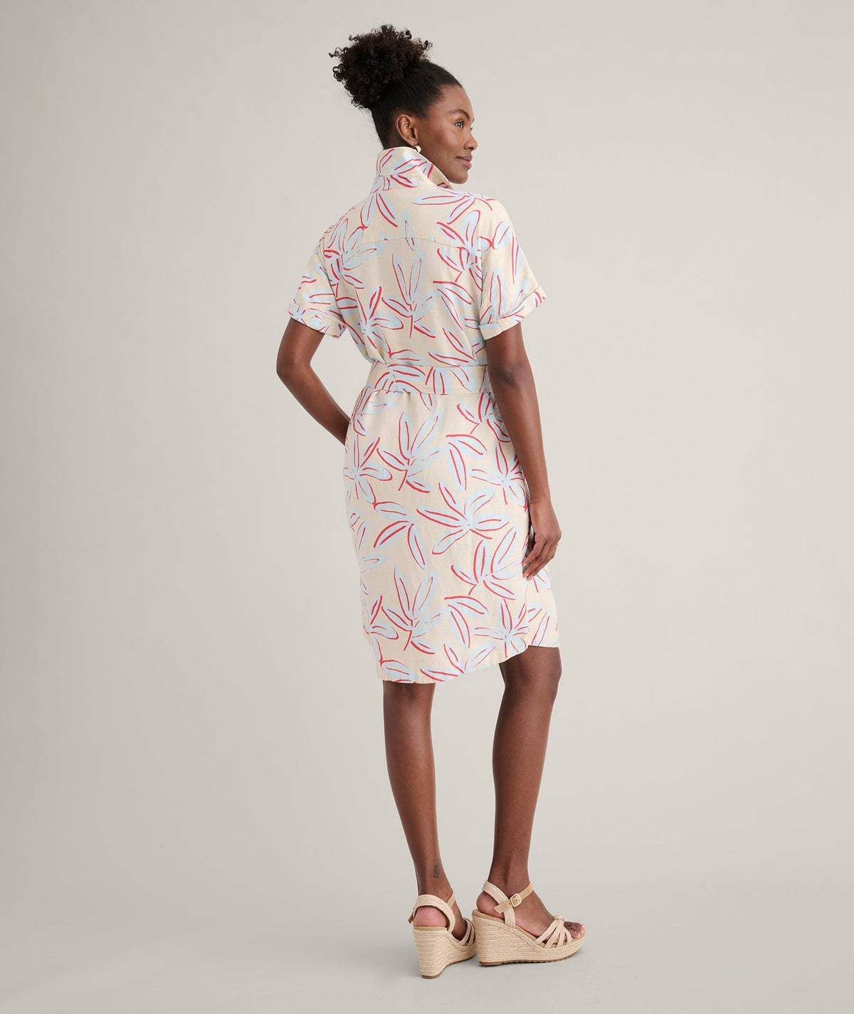 relaxed floral linen blend dress, back view