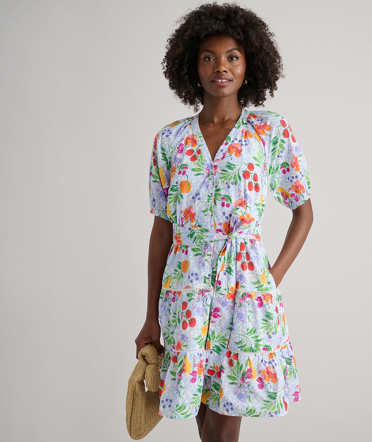 garden print cotton dress, front view