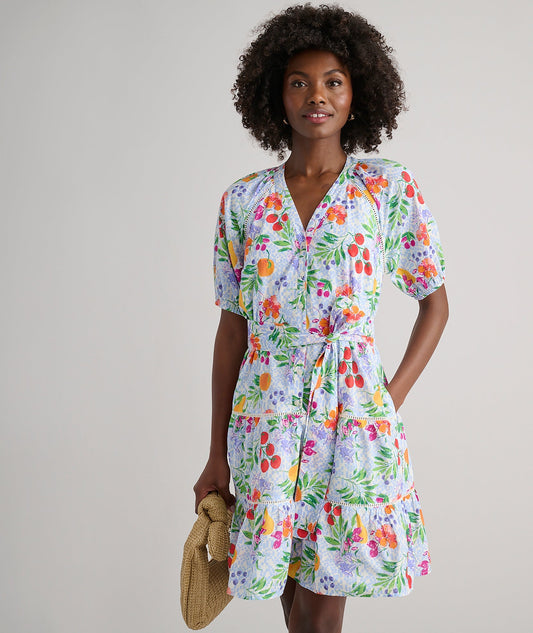 garden print cotton dress, front view