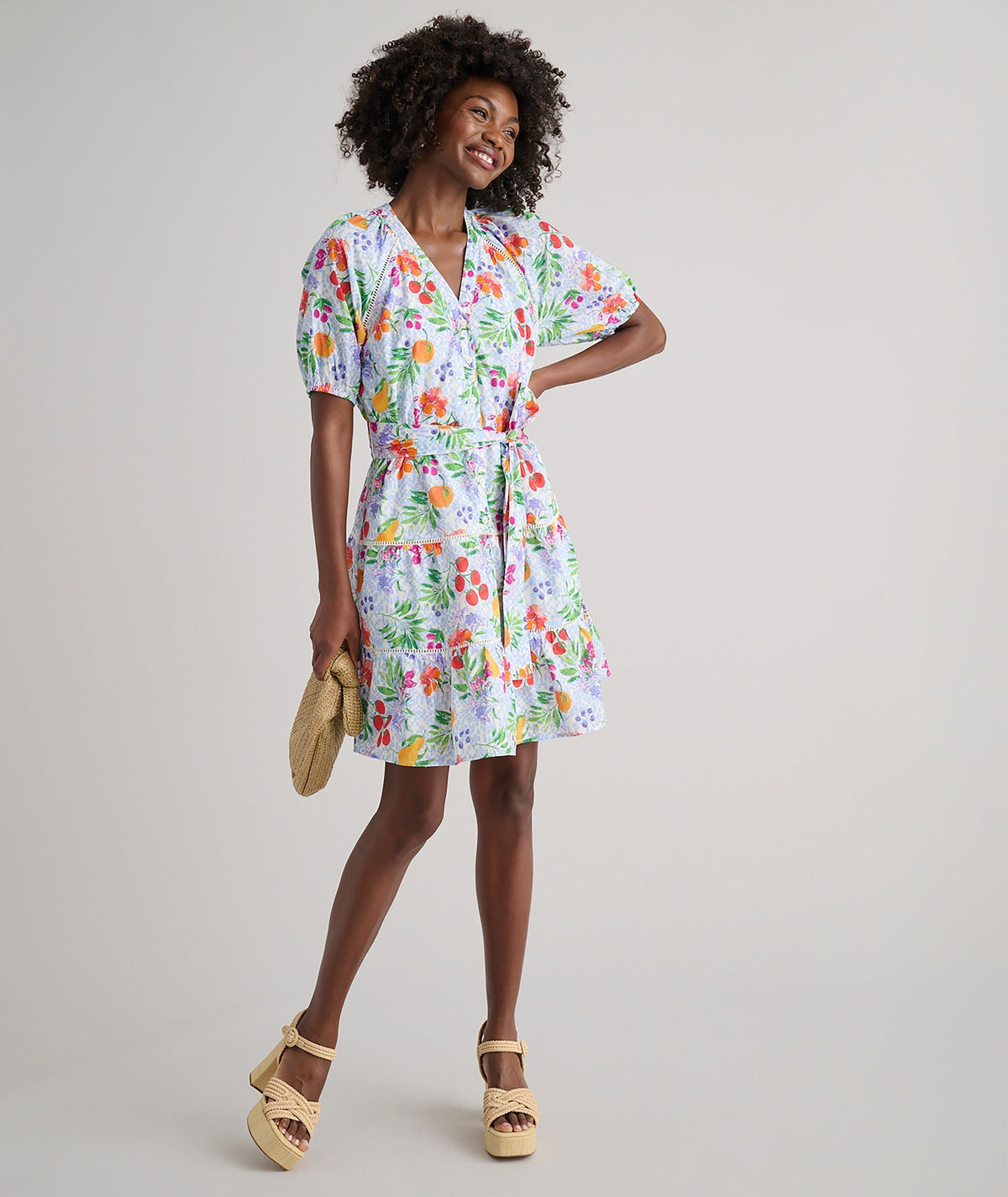 garden print cotton dress, detail view