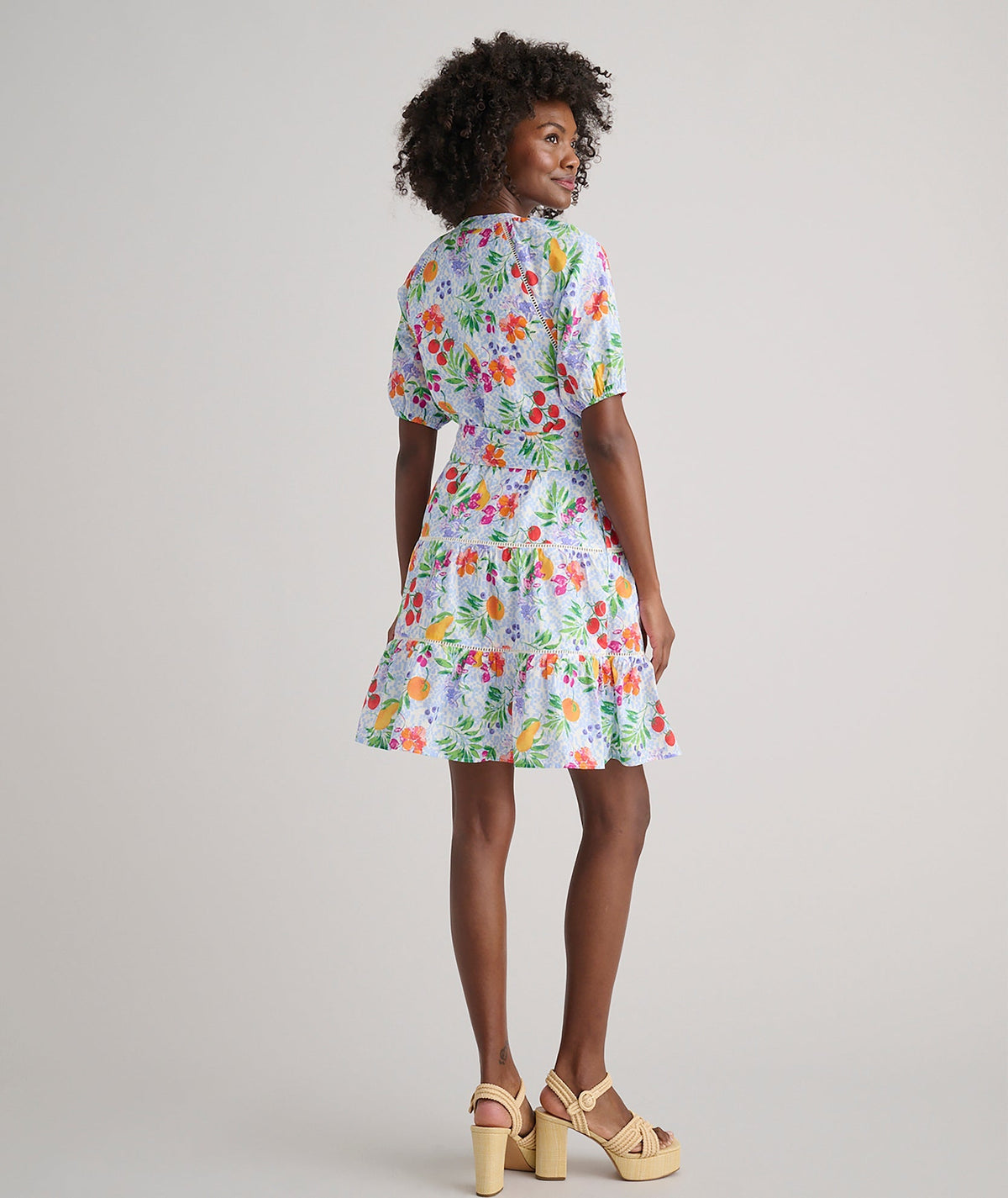 garden print cotton dress, back view