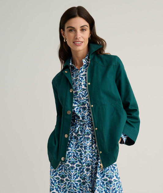 green lined cotton jacket, front view