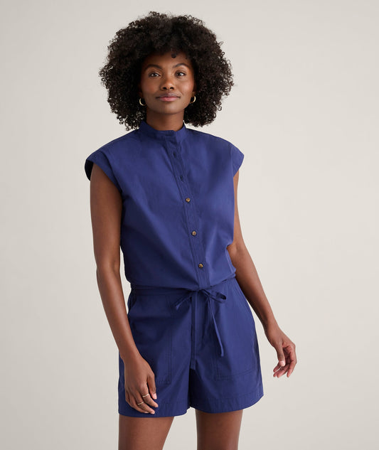 navy drawstring hem shirt, front view