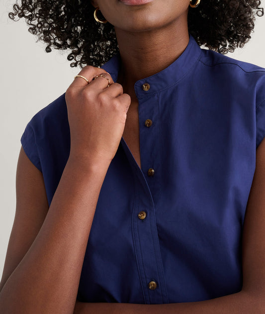 navy drawstring hem shirt, side view