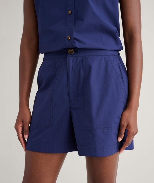 navy tailored cotton shorts, front view