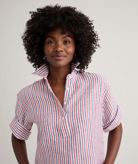multicolor striped linen shirt, front view