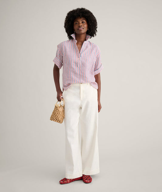 multicolor striped linen shirt, side view
