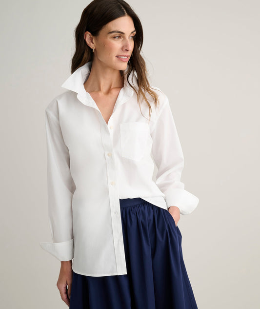 relaxed white cotton shirt, front view