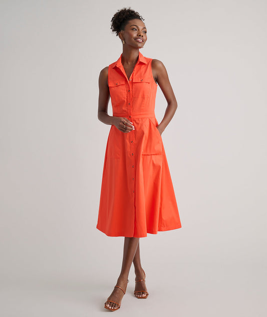 sleeveless cotton shirt dress, front view