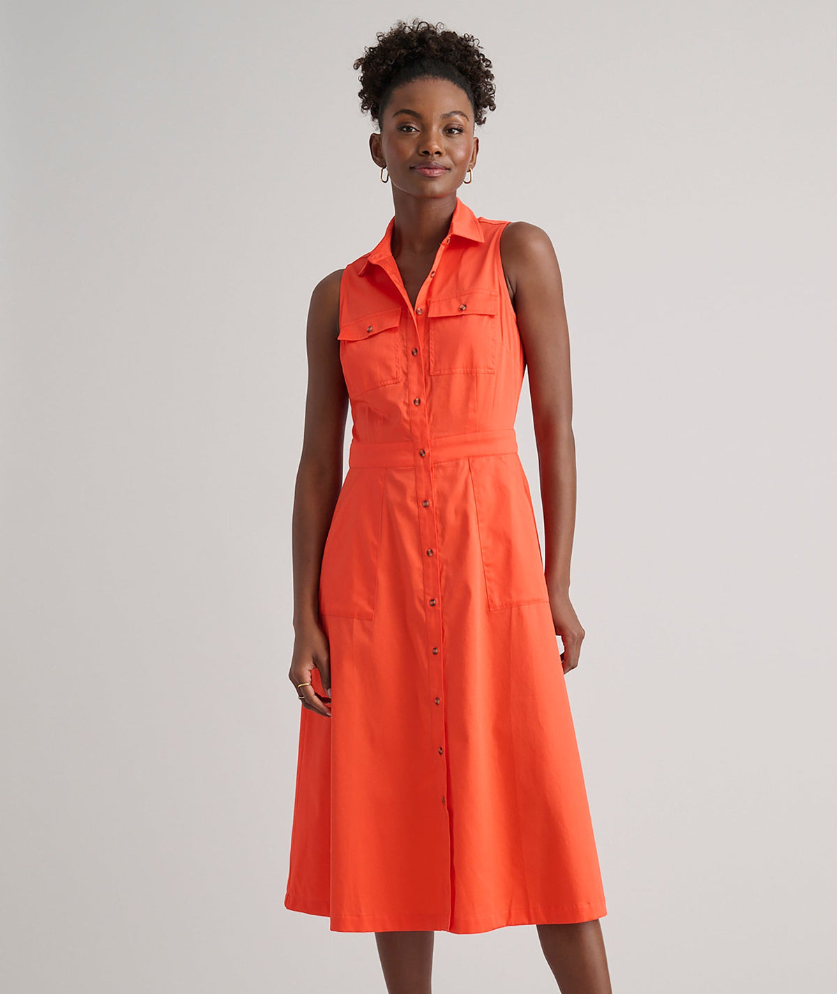 sleeveless cotton shirt dress, detail view