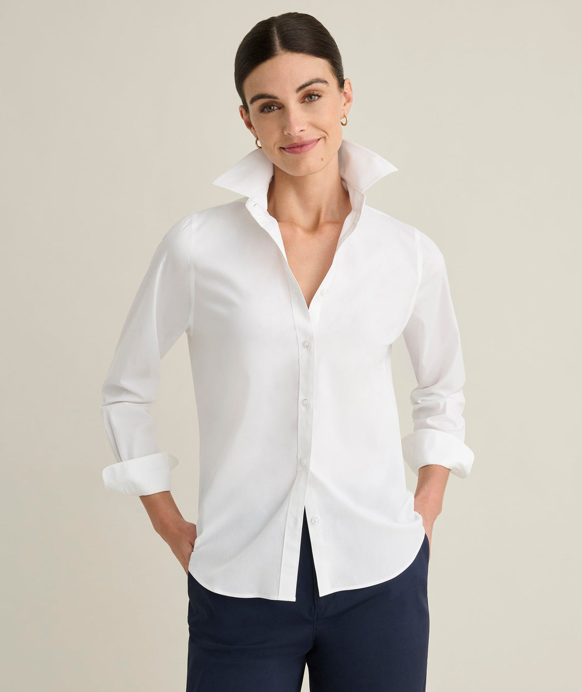 white cotton shirt, detail view